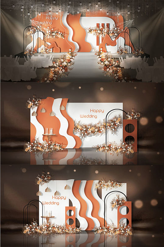 个性定制橙白色婚礼效果图-众图网