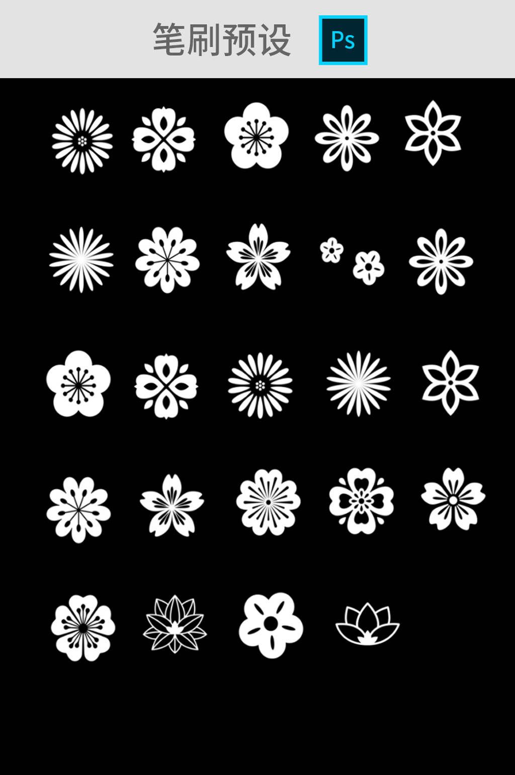 24个中国风花朵笔刷荷花桃花插画画笔预设素材