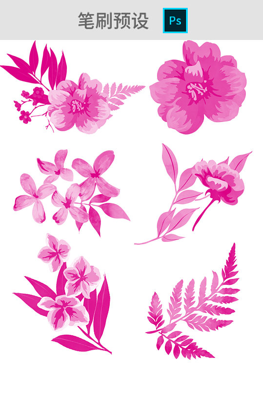 32款水彩鲜花朵植物印花装饰笔刷素材预设