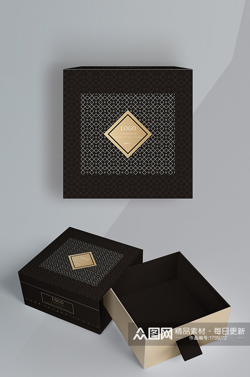 黑色高端包装盒设计素材
