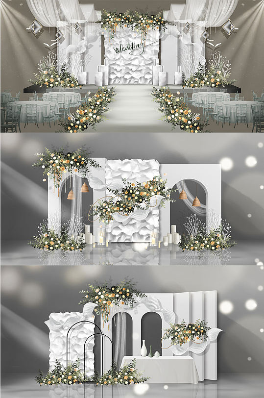 个性定制白绿户外主题婚礼效果图-众图网