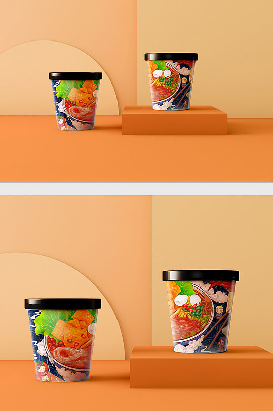 创意桶装美食螺蛳粉包装设计展示样机