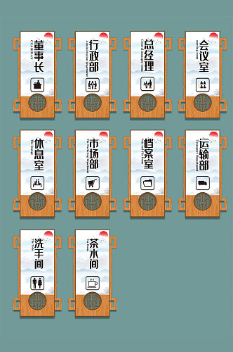 新中式仿古木纹门牌科室牌指示牌