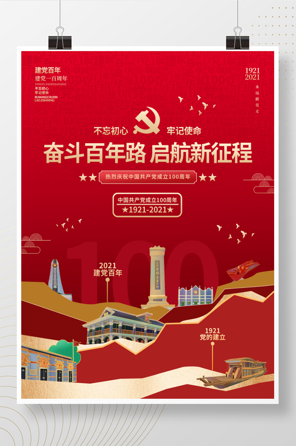 建党100周年党史学习教育党建海报素材