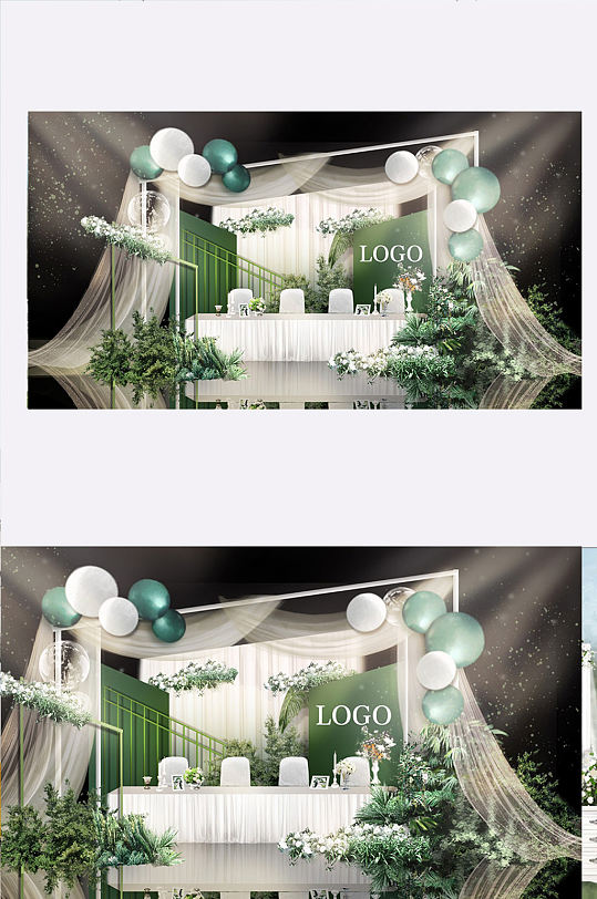 森系绿色白气球唯美梦幻婚礼效果图-众图网