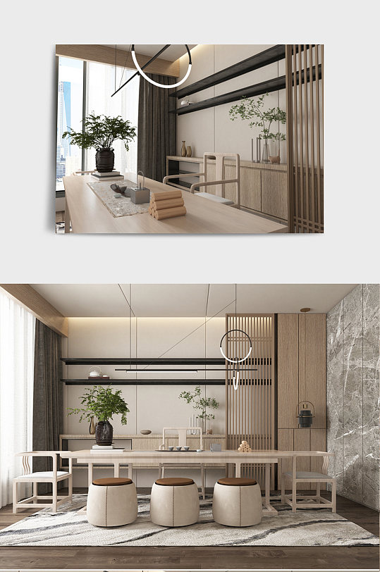 中式茶室效果图方案-众图网