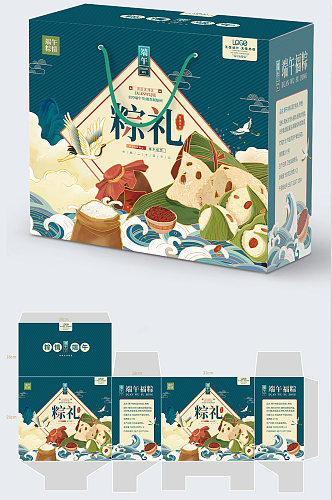 插画风端午节粽子礼盒食品包装设计