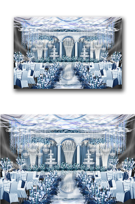 蓝白色欧式婚礼舞台效果图