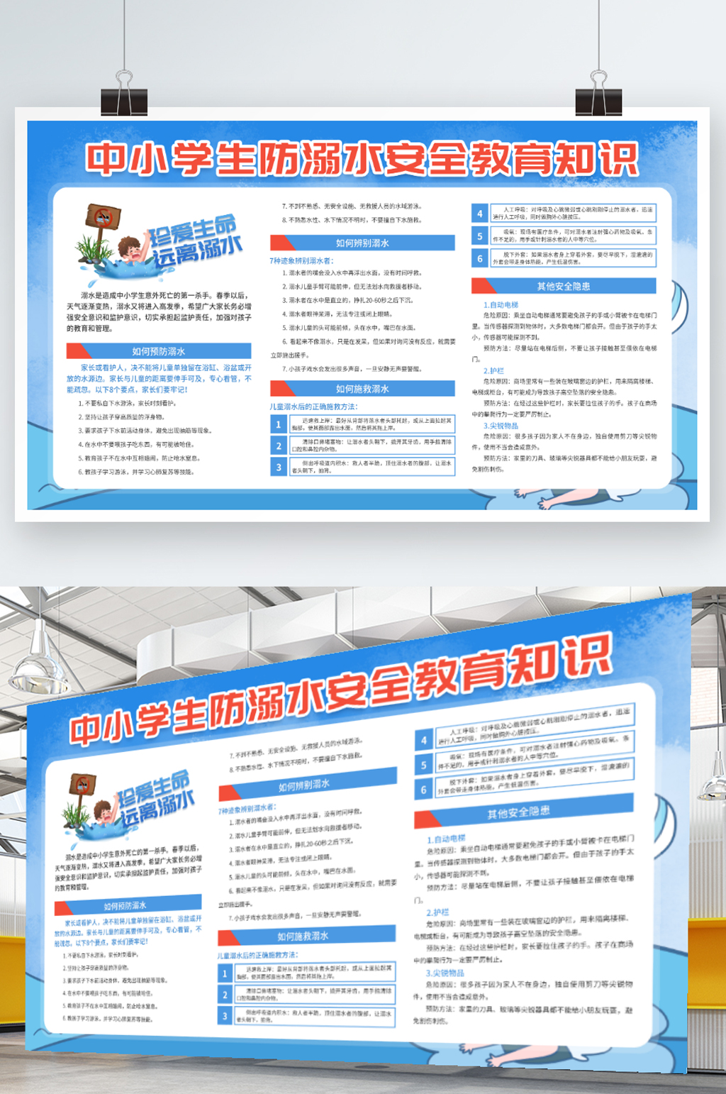 暑期防溺水安全教育知识展板素材