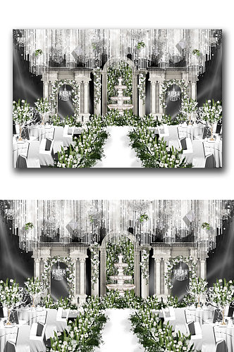 白绿色欧式花园婚礼舞台