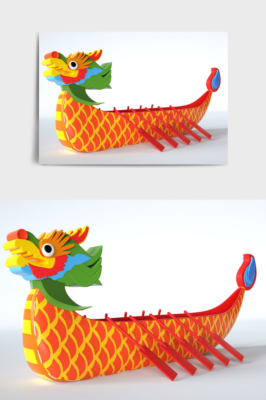 彩色卡通风格端午节龙舟造型C4D元素素材
