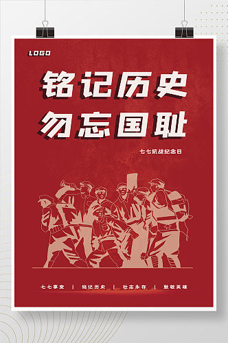 红色七七抗战纪念日海报