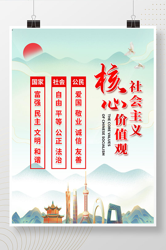 中国风社会主义核心价值观海报