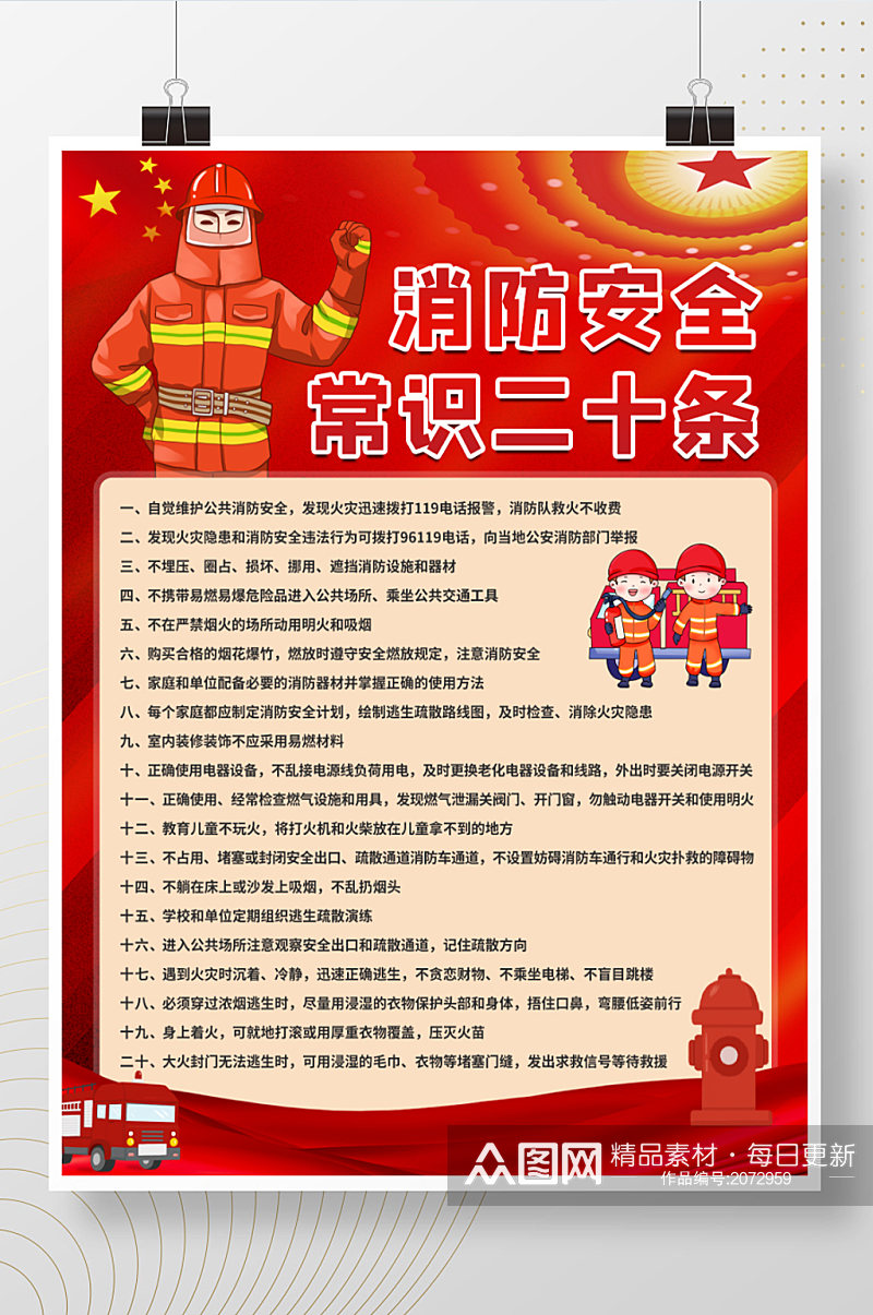 消防安全常识二十条宣传海报展板素材