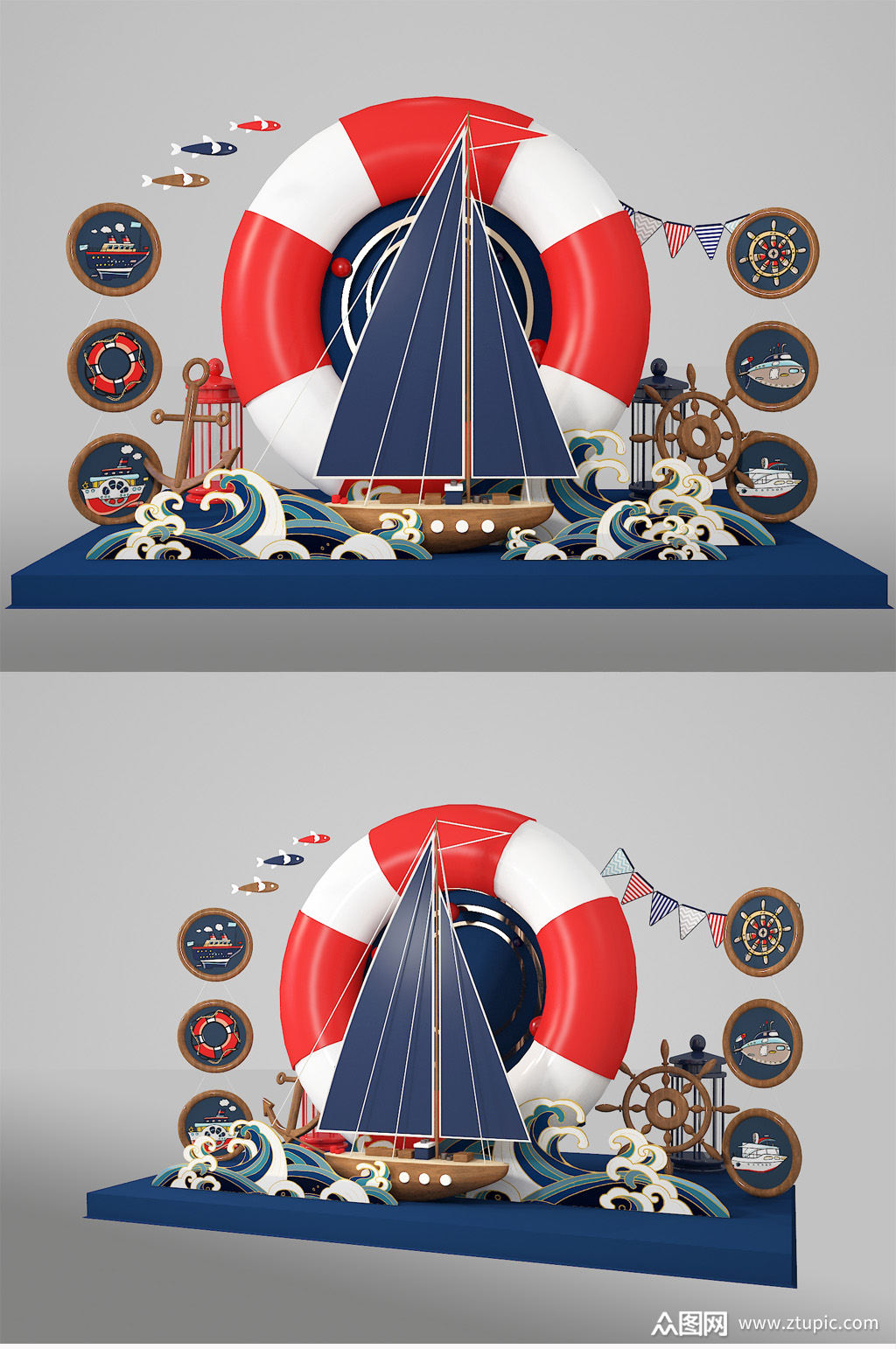 夏季海边帆船网红美陈 礼品区地堆美陈