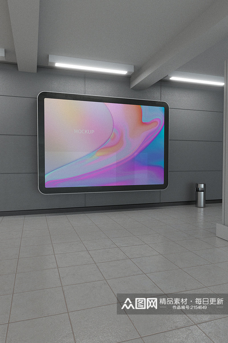 原创3D地铁站屏幕海报样机素材