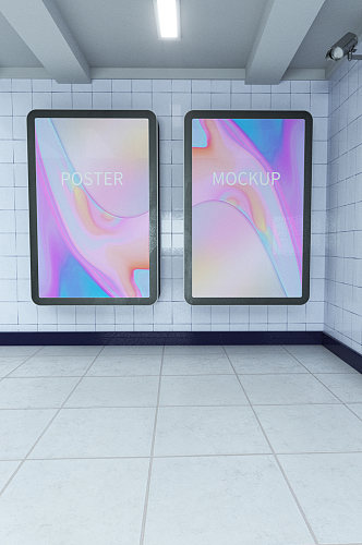 原创3D地铁站屏幕海报样机