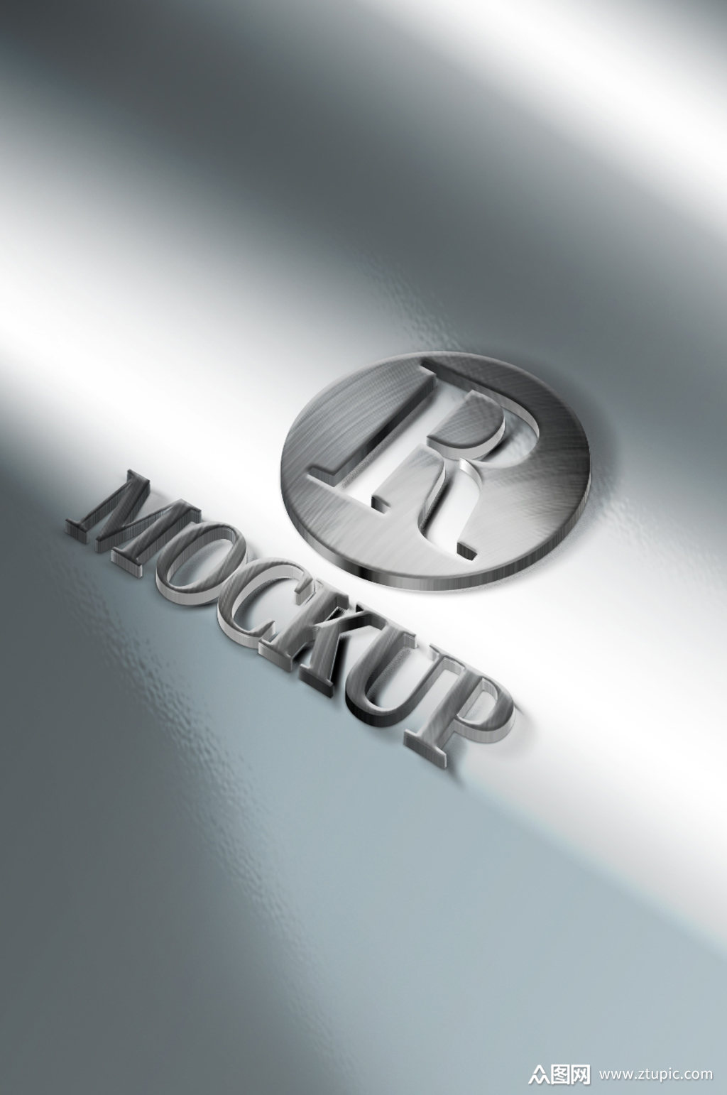 白银质感的3d字体文字效果logo样机