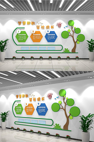 简约可爱茁壮成长小学幼儿园室内文化墙