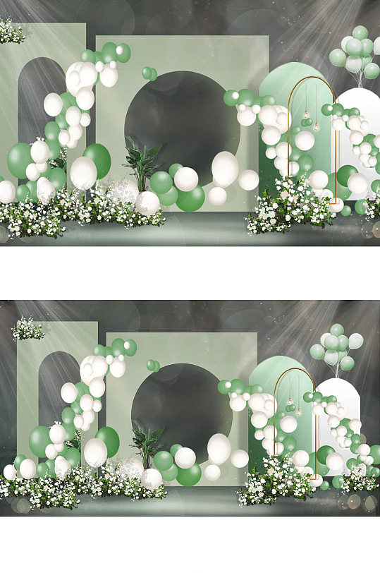白绿色干净气球迎宾区宝宝宴生日宴效果图