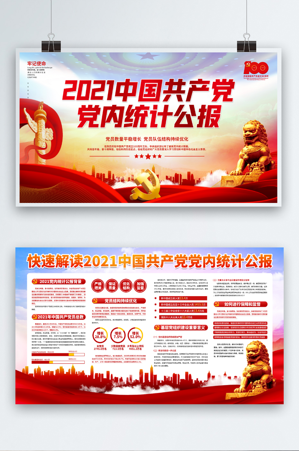 党建风2021中国共产党党内统计公报展板素材