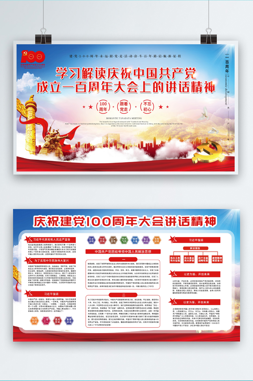 庆祝建党100周年大会讲话精神展板素材