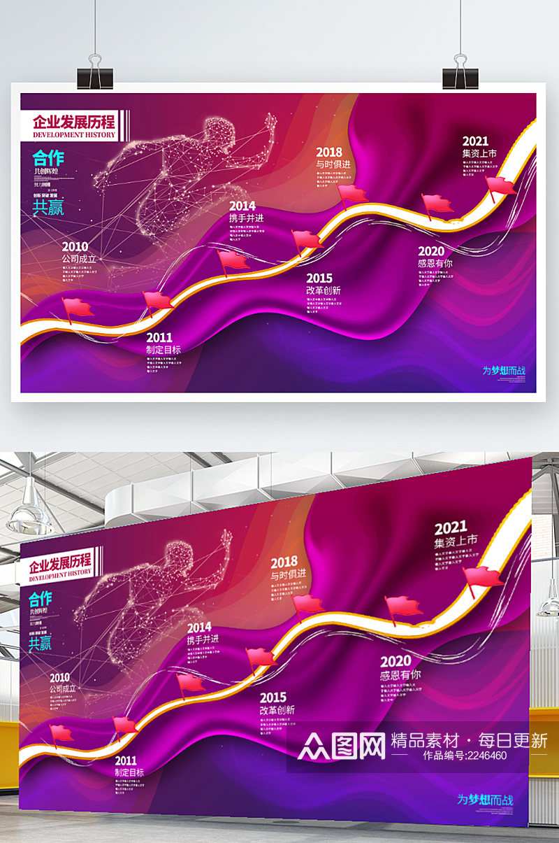 渐变风企业文化发展历程企业大事记展板背景素材