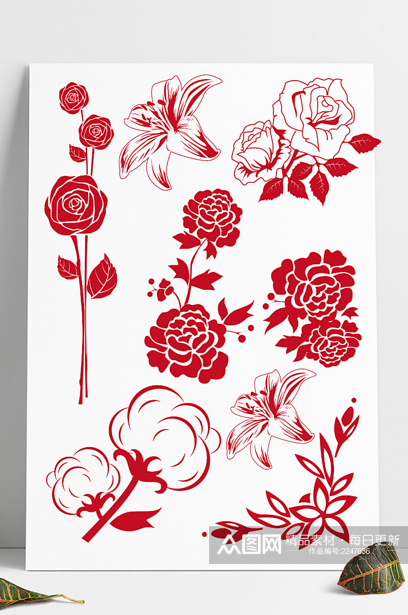 玫瑰花朵百合花牡丹棉花花边标志模板矢量图素材