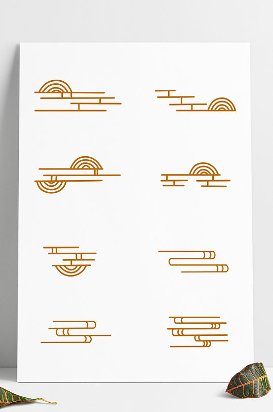 中国风祥云山传统纹样素材金色线条