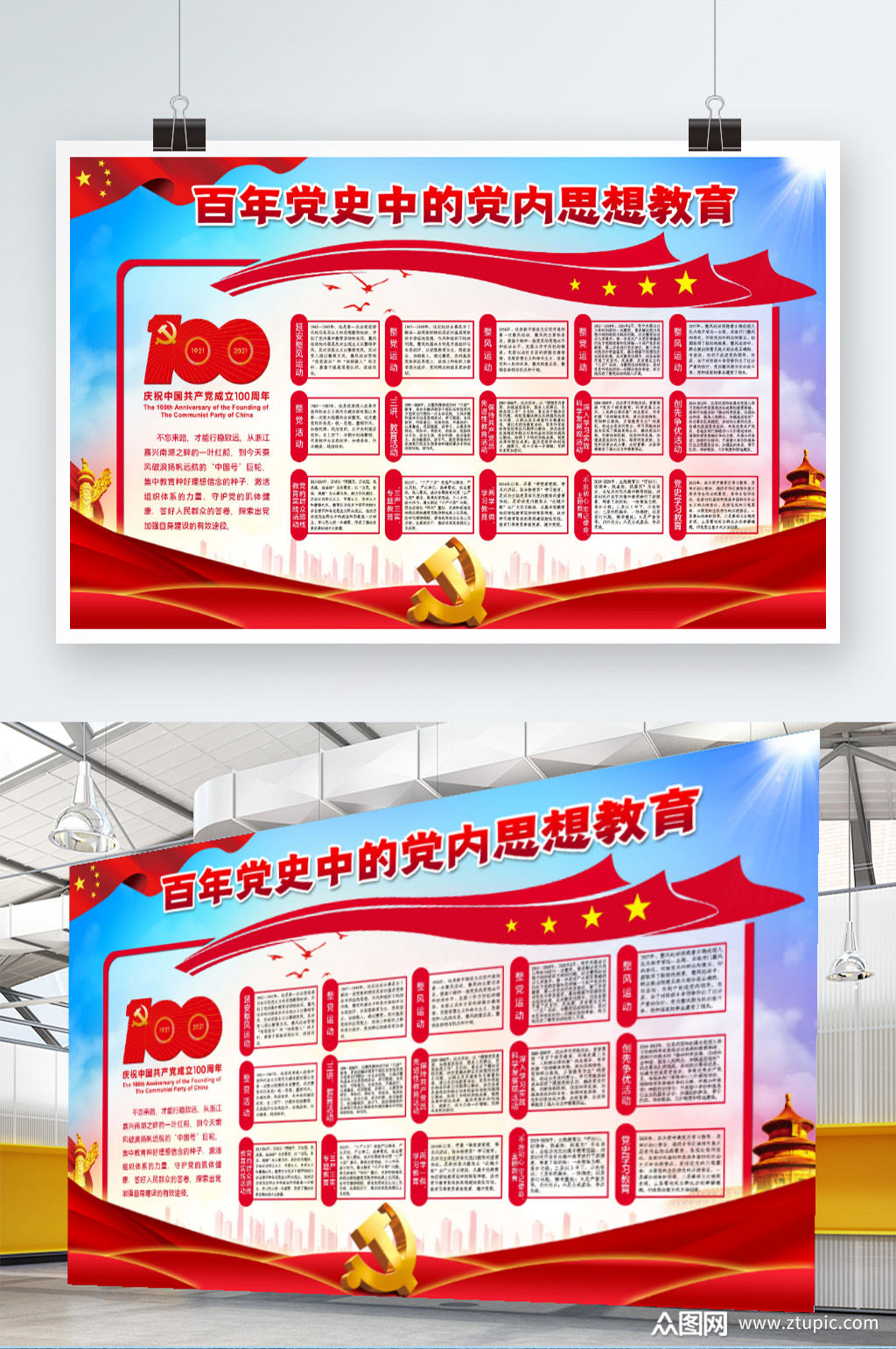 建党百年党史中的思想教育回顾展板