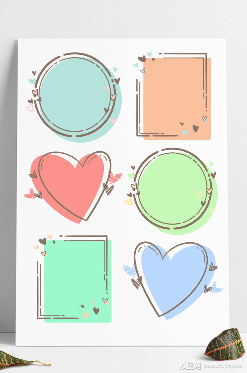 卡通简约矢量爱心装饰边框文本框素材模板下载-编号2269942-众图网