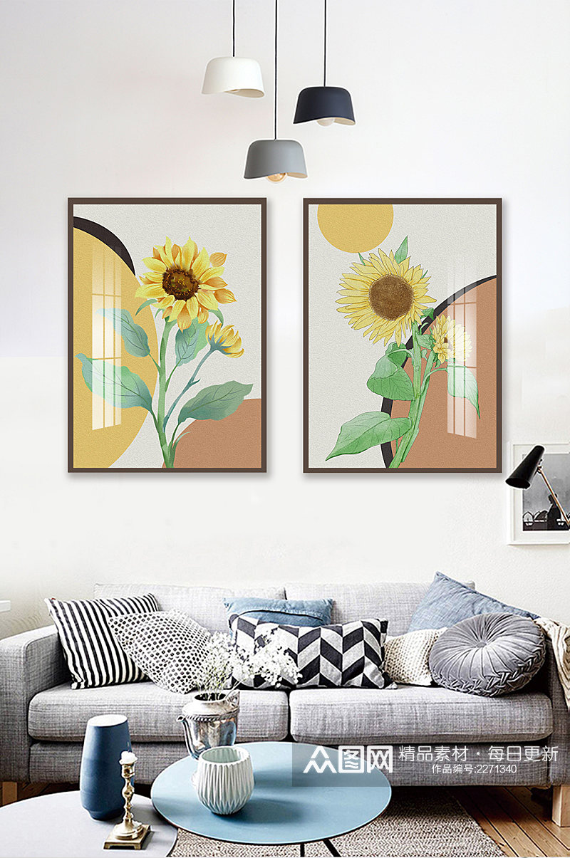 手绘油画黄色向日葵花卉装饰画素材