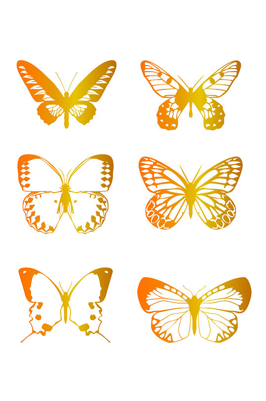 蝴蝶不同种类各形态剪影矢量素材