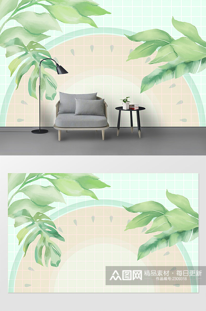 热带植物小清新叶子背景墙素材