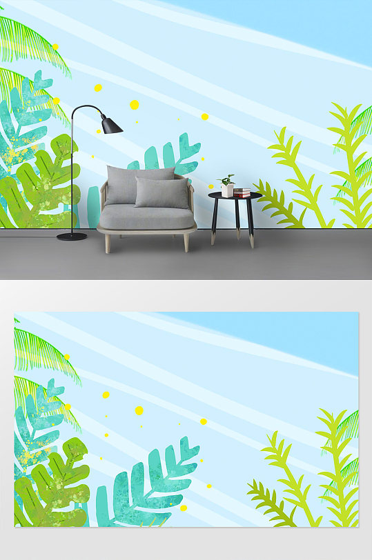 热带植物插画植物风格背景墙
