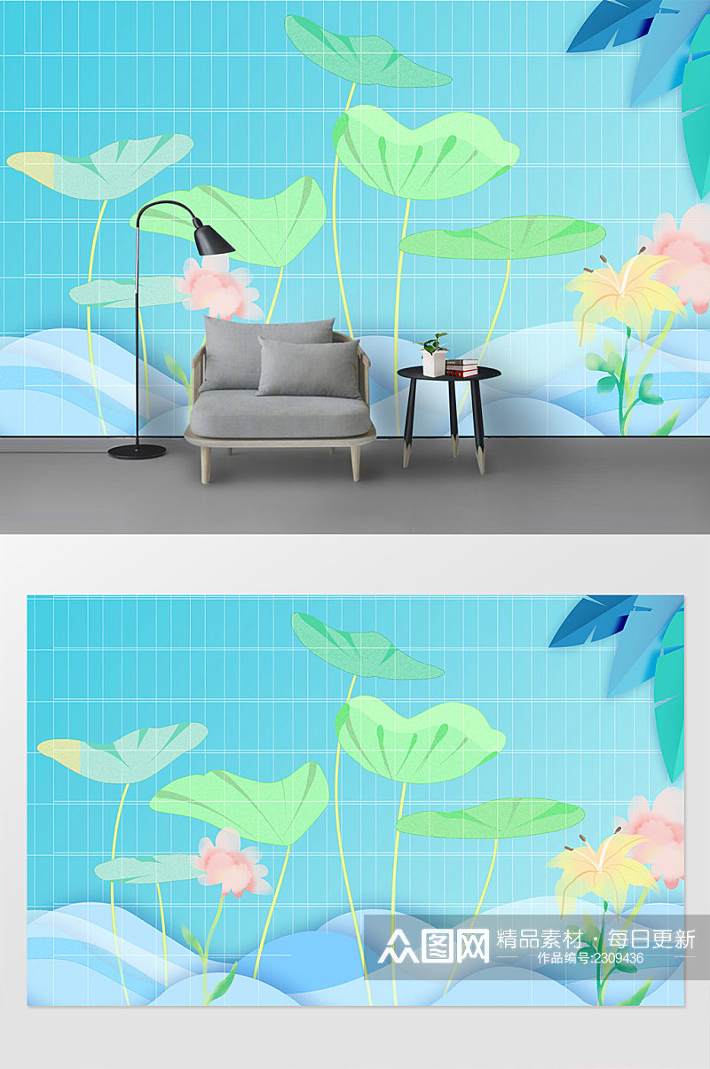 插画植物手绘热带背景墙素材