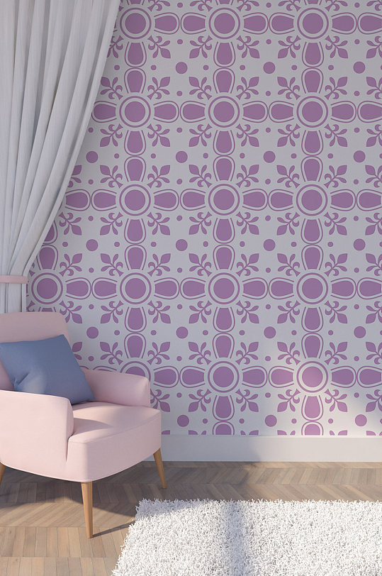 粉紫色中国风花朵传统纹样装饰墙纸