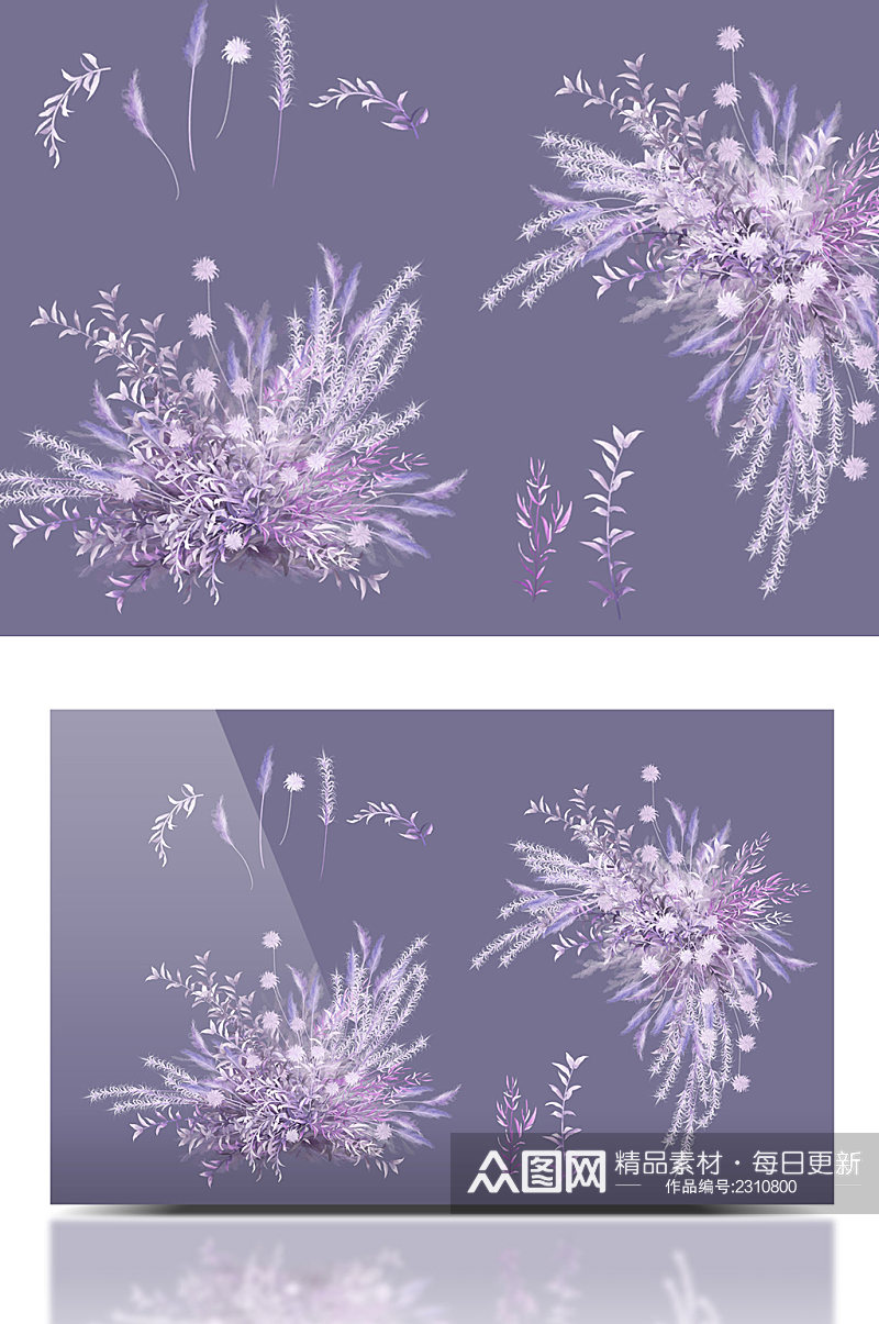 梦幻白色粉紫色系小清新婚礼效果图花艺素材素材