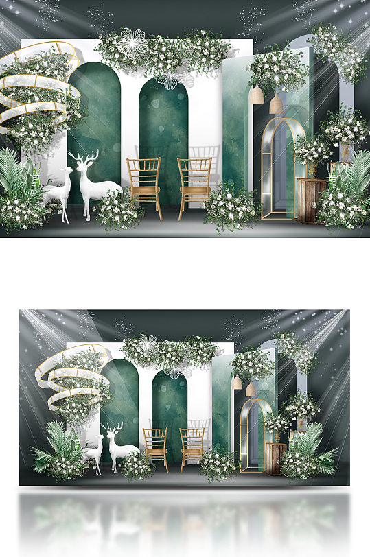 原创森系婚礼效果图绿色小清新简约迎宾区-众图网