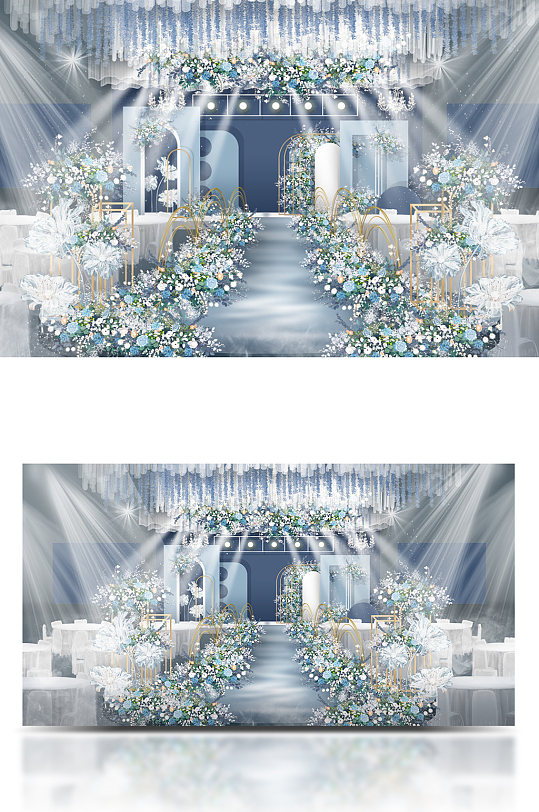 蓝色婚礼效果图舞台吊顶背景设计图-众图网