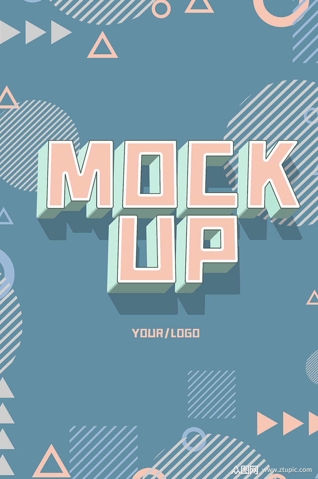 原创3d孟菲斯文字logo样机素材