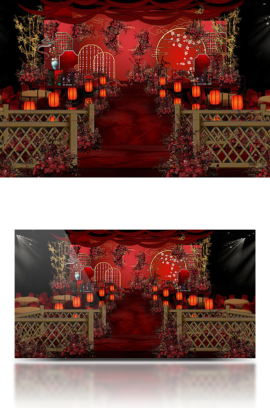 红色祥云宫灯中式婚礼效果图-众图网
