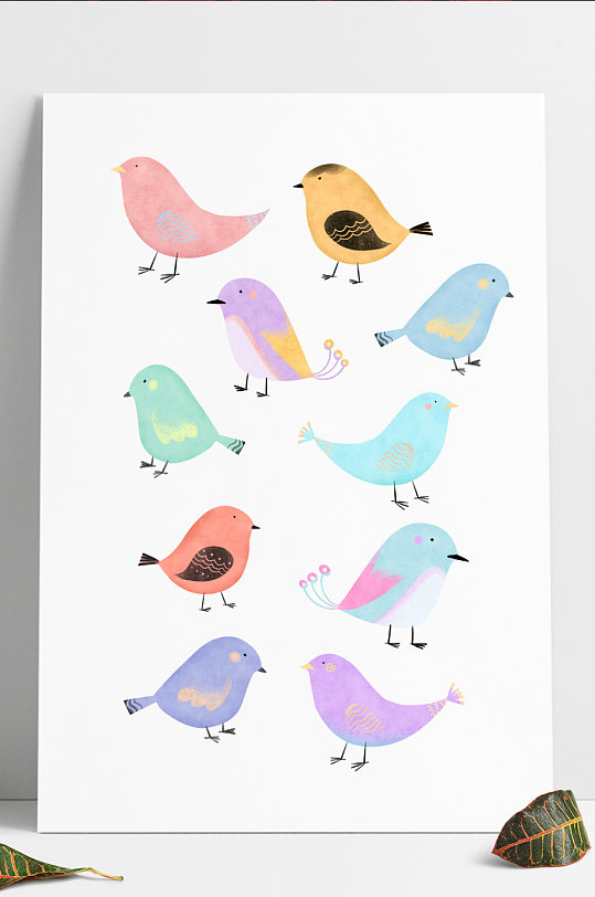卡通扁平风矢量彩色小鸟素材装饰图案