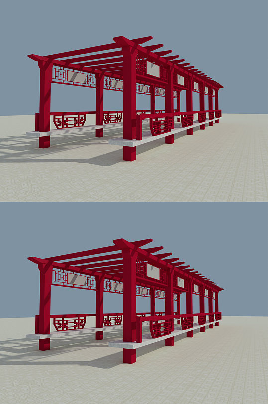 亭子长廊3D模型设计