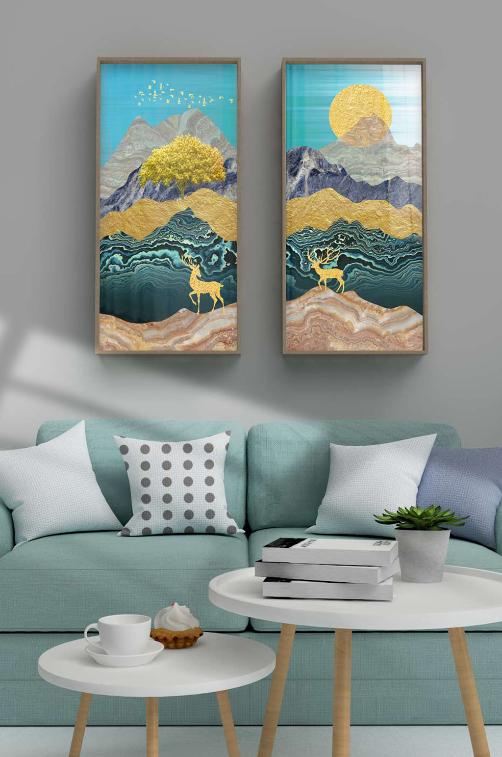 北欧现代手绘抽象风景轻奢装饰画素材