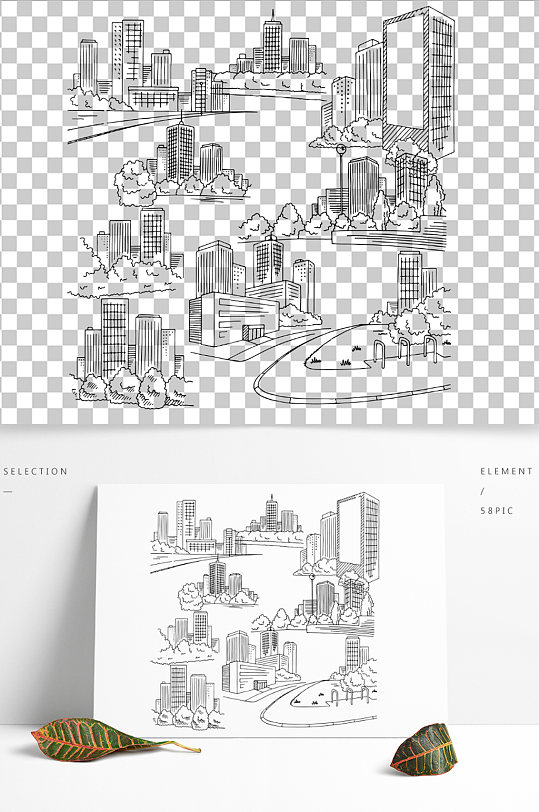 公园城市大楼大厦线条矢量图标图案