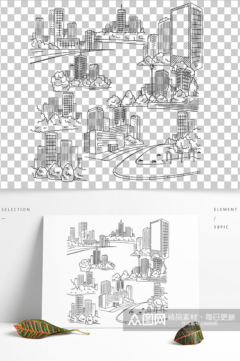 公园城市大楼大厦线条矢量图标图案素材