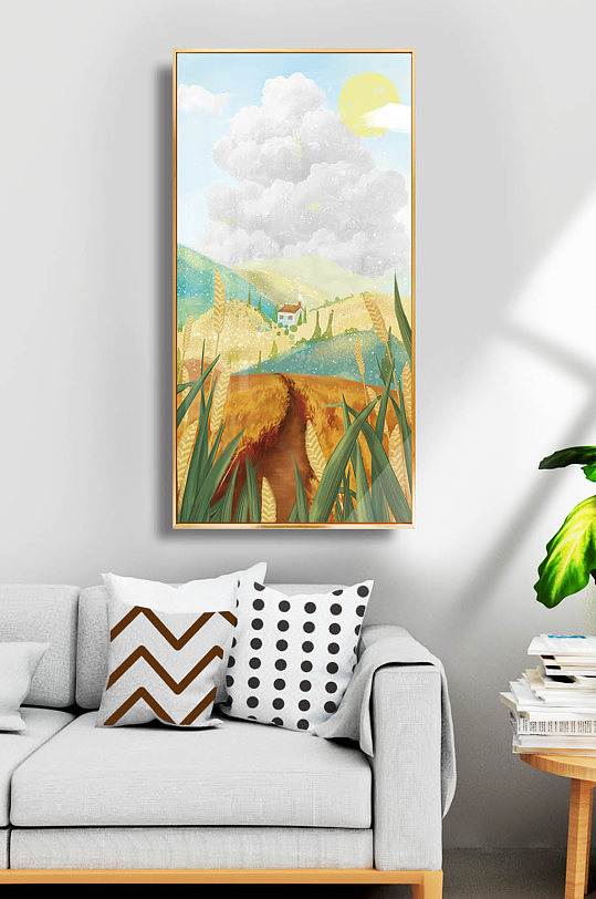 手绘风格清新风景玄关装饰画-众图网