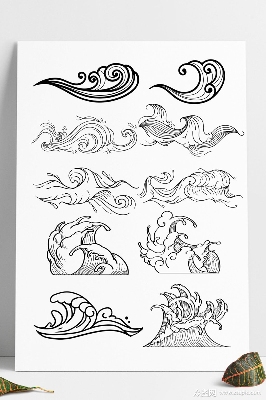海浪波浪古典设计素材高清免抠中国风素材