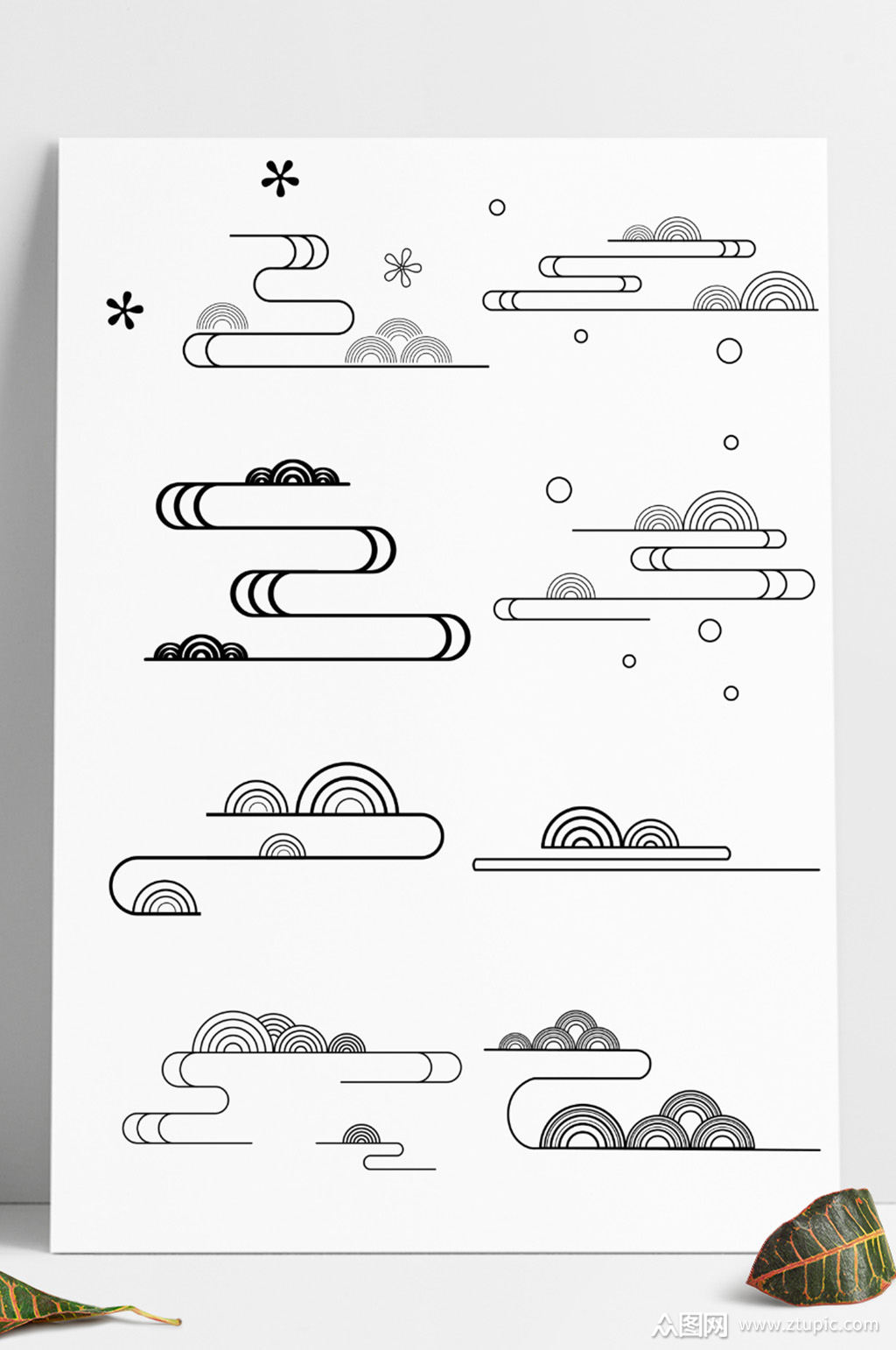 中式古典国潮祥云线条素材素材